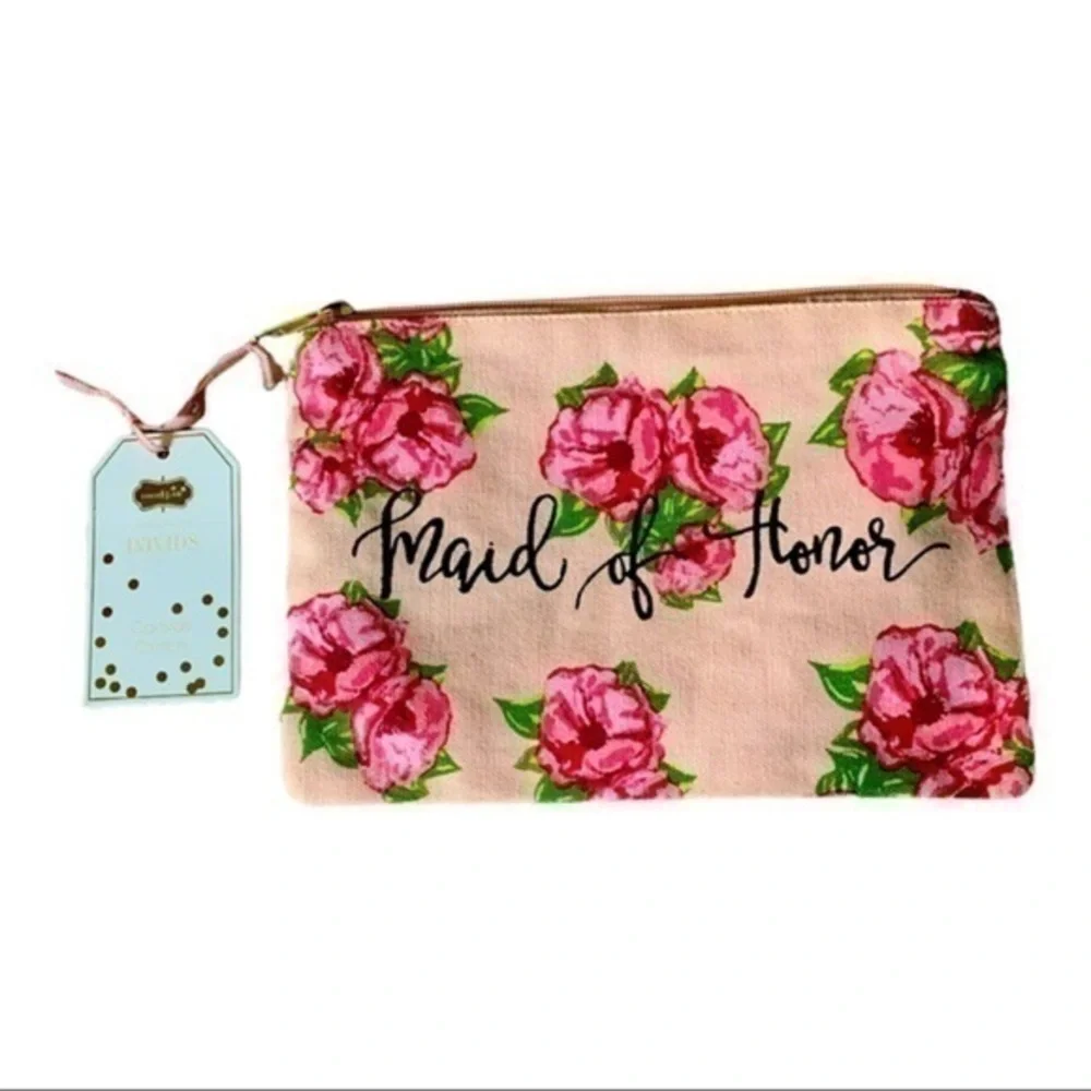 🔴NWT David’s bridal by Mudpie Maid of honor floral Makeup bag